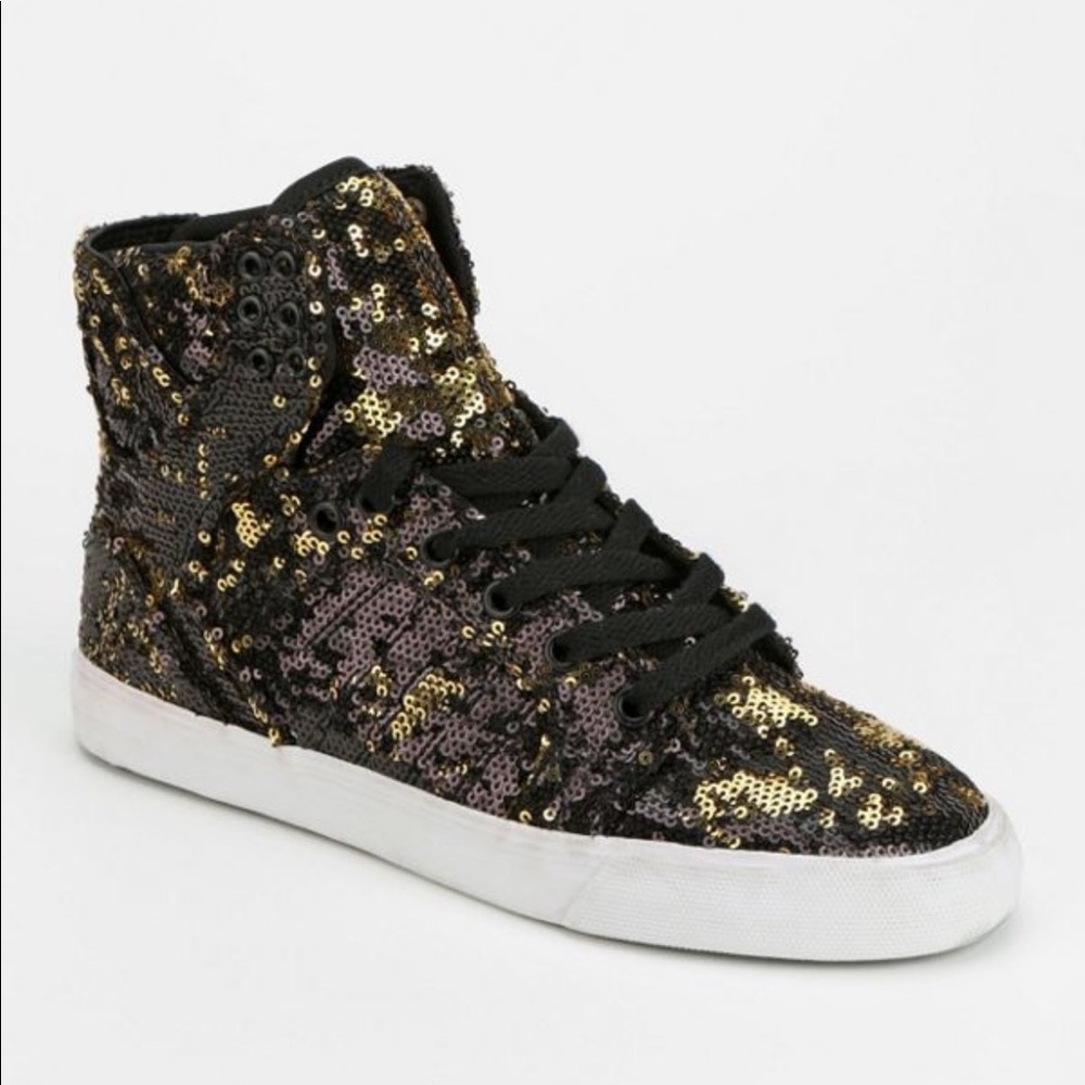 Supra black and gold sequin high tops